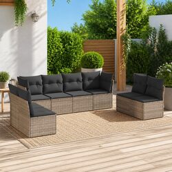 Durable 8 Piece Grey Poly Rattan Garden Sofa Set