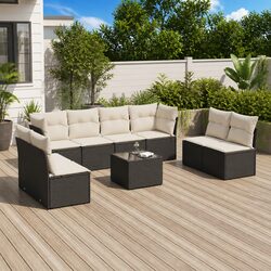 Durable 9-Piece Garden Sofa Set with Storage Cushions