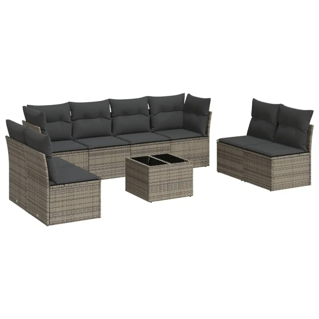 9 Piece Grey Rattan Garden Sofa Set with Cushions