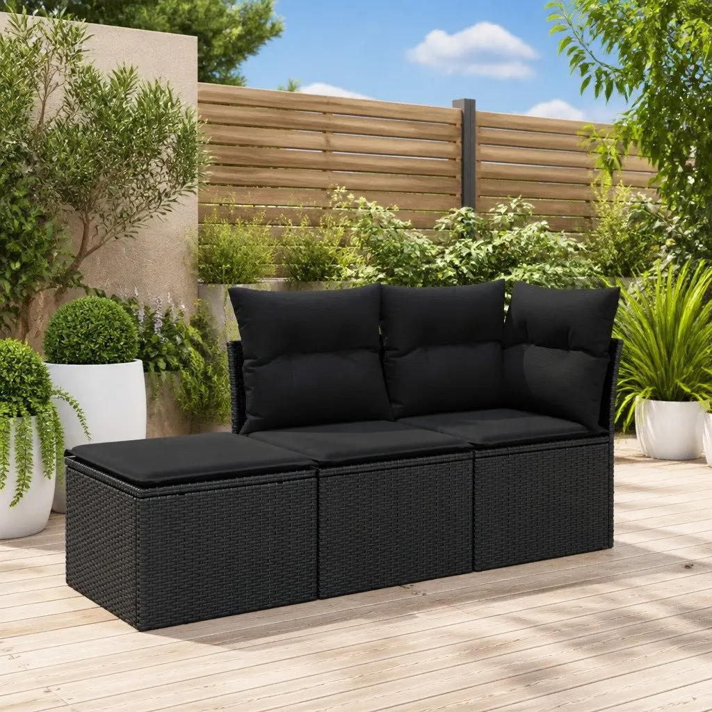 Garden Sofa Set PE Rattan 3 Piece Outdoor Furniture Black