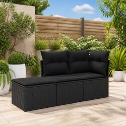 3 Piece Modular Black Poly Rattan Garden Sofa Set