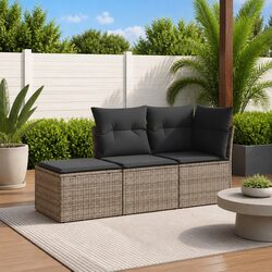High-Quality 3 Piece Grey Poly Rattan Garden Sofa Set