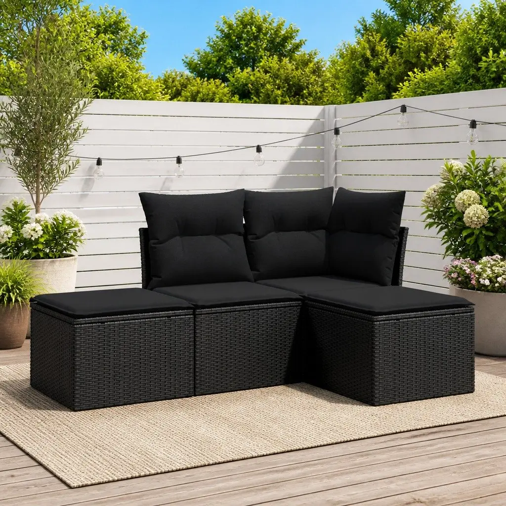 4 Piece Black Poly Rattan Garden Sofa Set