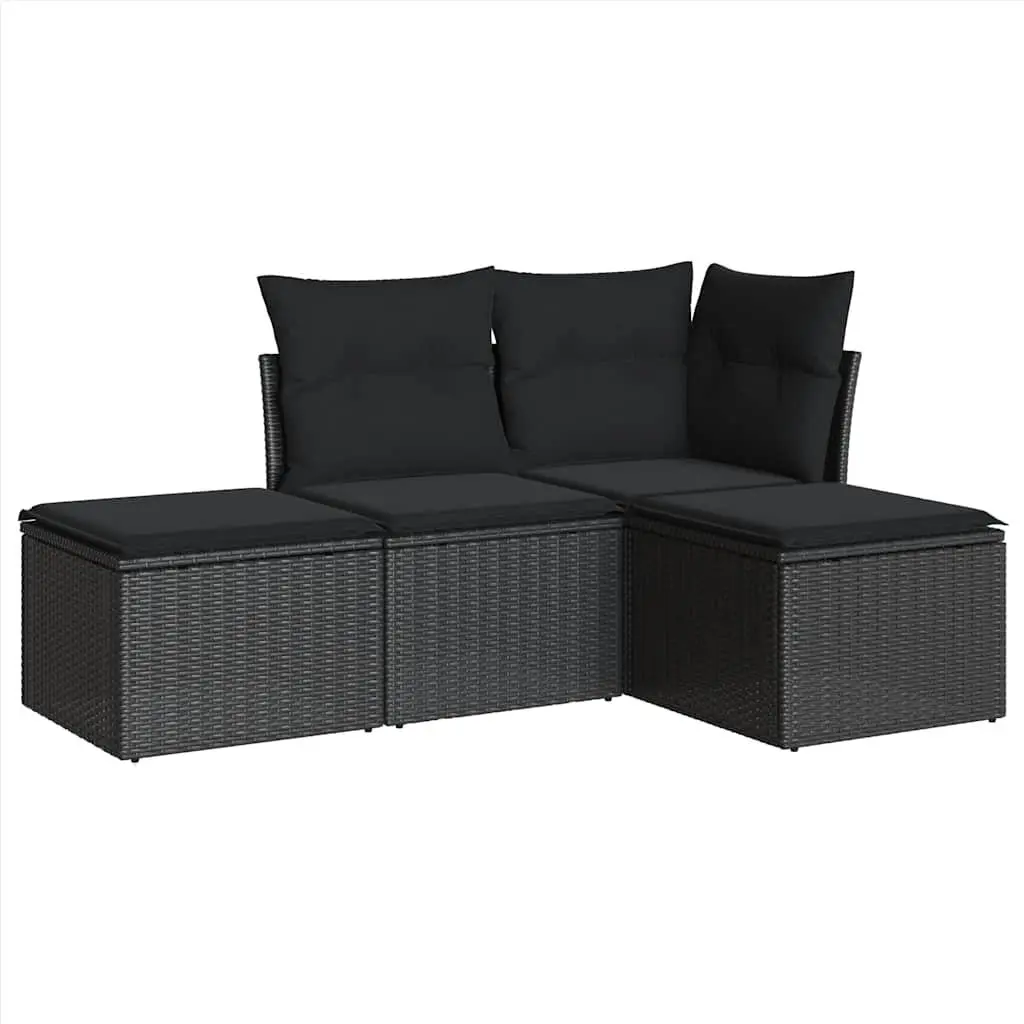 4 Piece Black Poly Rattan Garden Sofa Set