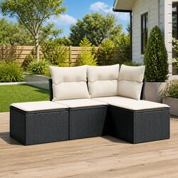 Premium 4-Piece Outdoor Sofa Set in Black Poly Rattan