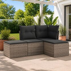 Durable Garden Sofa Set 4 Piece Grey Outdoor Furniture