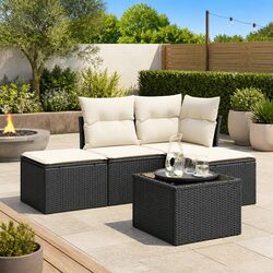 Durable 5-Piece Black Poly Rattan Garden Sofa Set