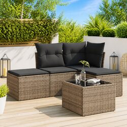 Premium 5-Piece Grey Rattan Garden Sofa Set with Storage