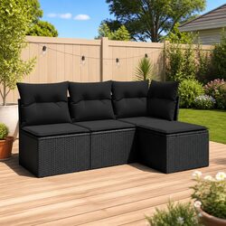 Durable Black Poly Rattan 4 Piece Garden Sofa Set