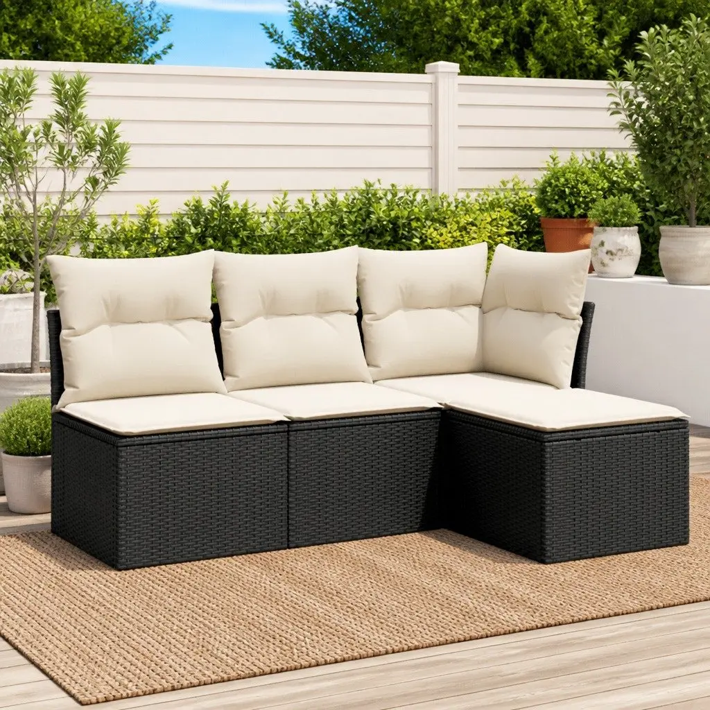 4 Piece Outdoor Garden Sofa Set PE Rattan Black Modular