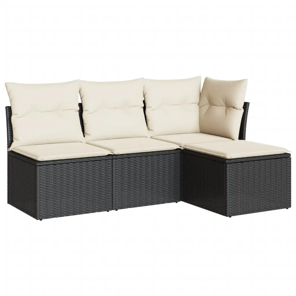 4 Piece Outdoor Garden Sofa Set PE Rattan Black Modular