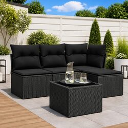 Durable 5 Piece Black Garden Sofa Set with Cushions