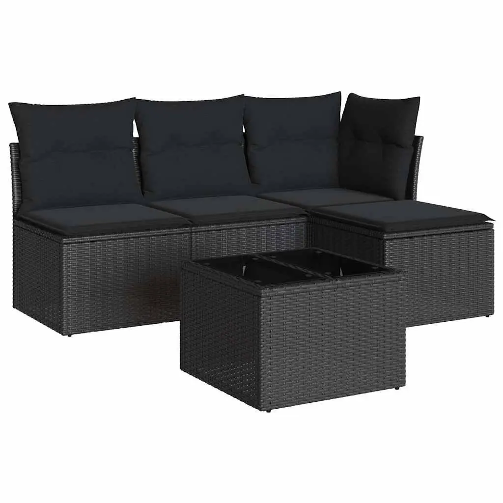 5 Piece Garden Sofa Set PE Rattan Black Outdoor Furniture