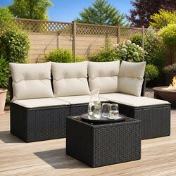 5 Piece Black Poly Rattan Garden Sofa Set