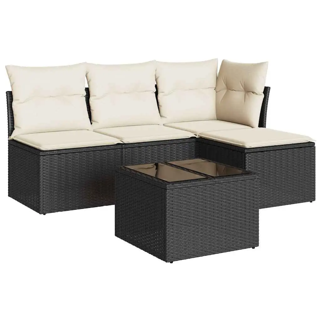 5 Piece Black Poly Rattan Garden Sofa Set