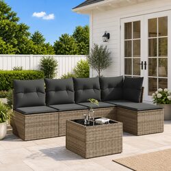 6 Piece Grey Poly Rattan Garden Sofa Set