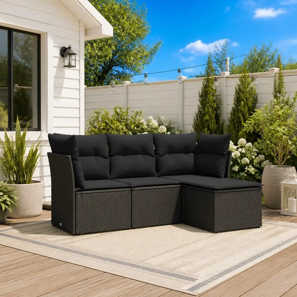 Modular Black Poly Rattan 4 Piece Garden Sofa Set