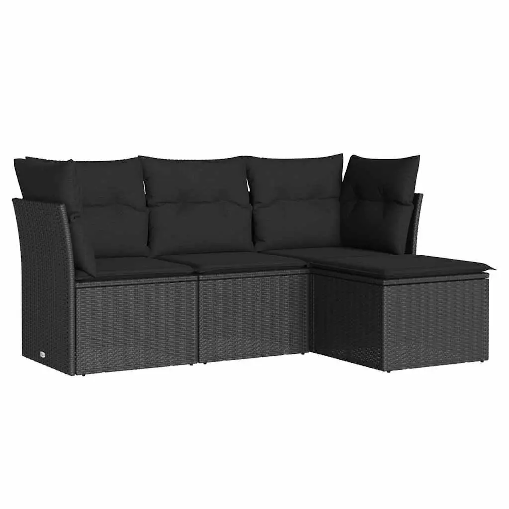 Modular Black Poly Rattan 4 Piece Garden Sofa Set