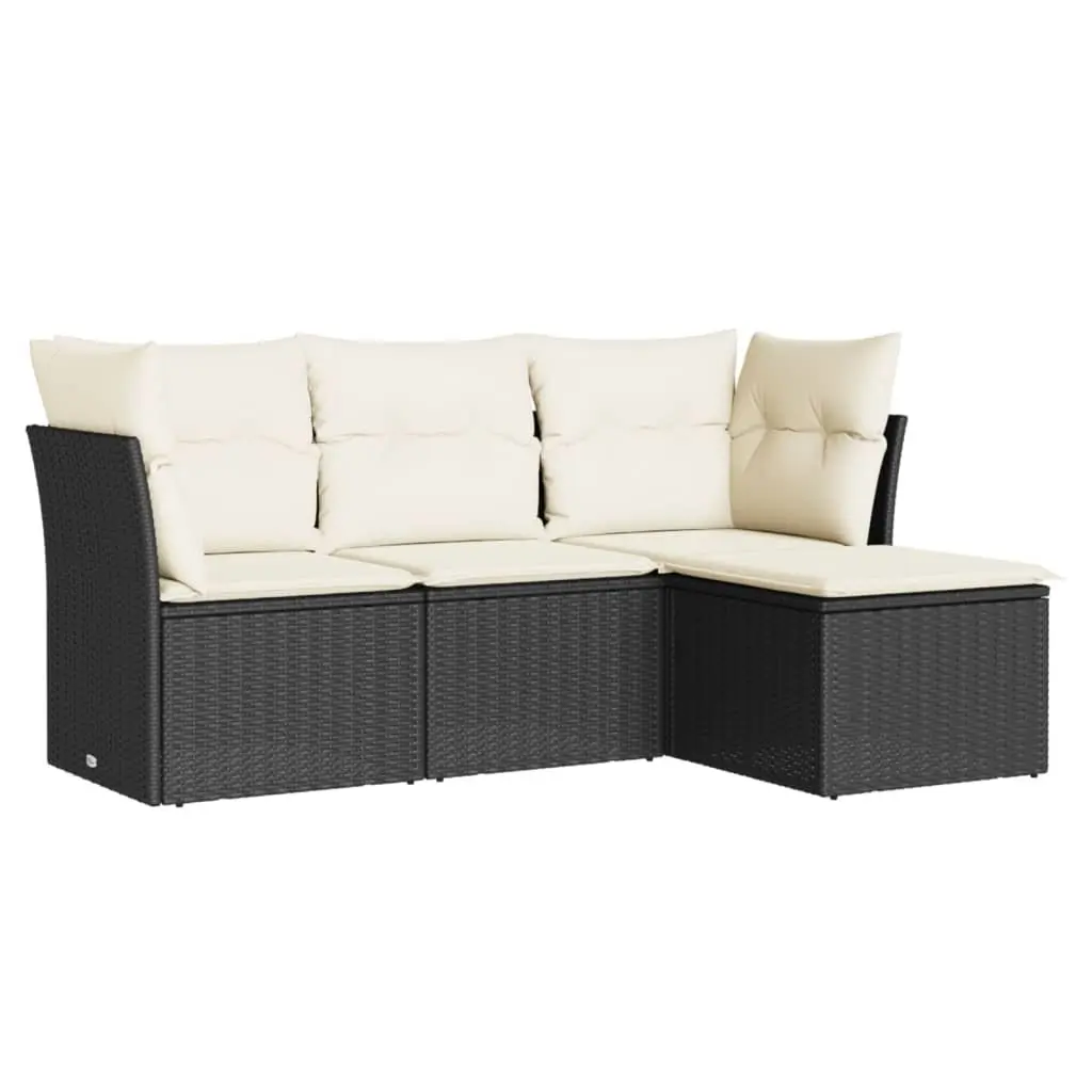 Outdoor Garden Sofa Set PE Rattan 4 Piece Black Modular Seating