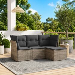 Premium 4 Piece Grey Garden Sofa Set with Cushions