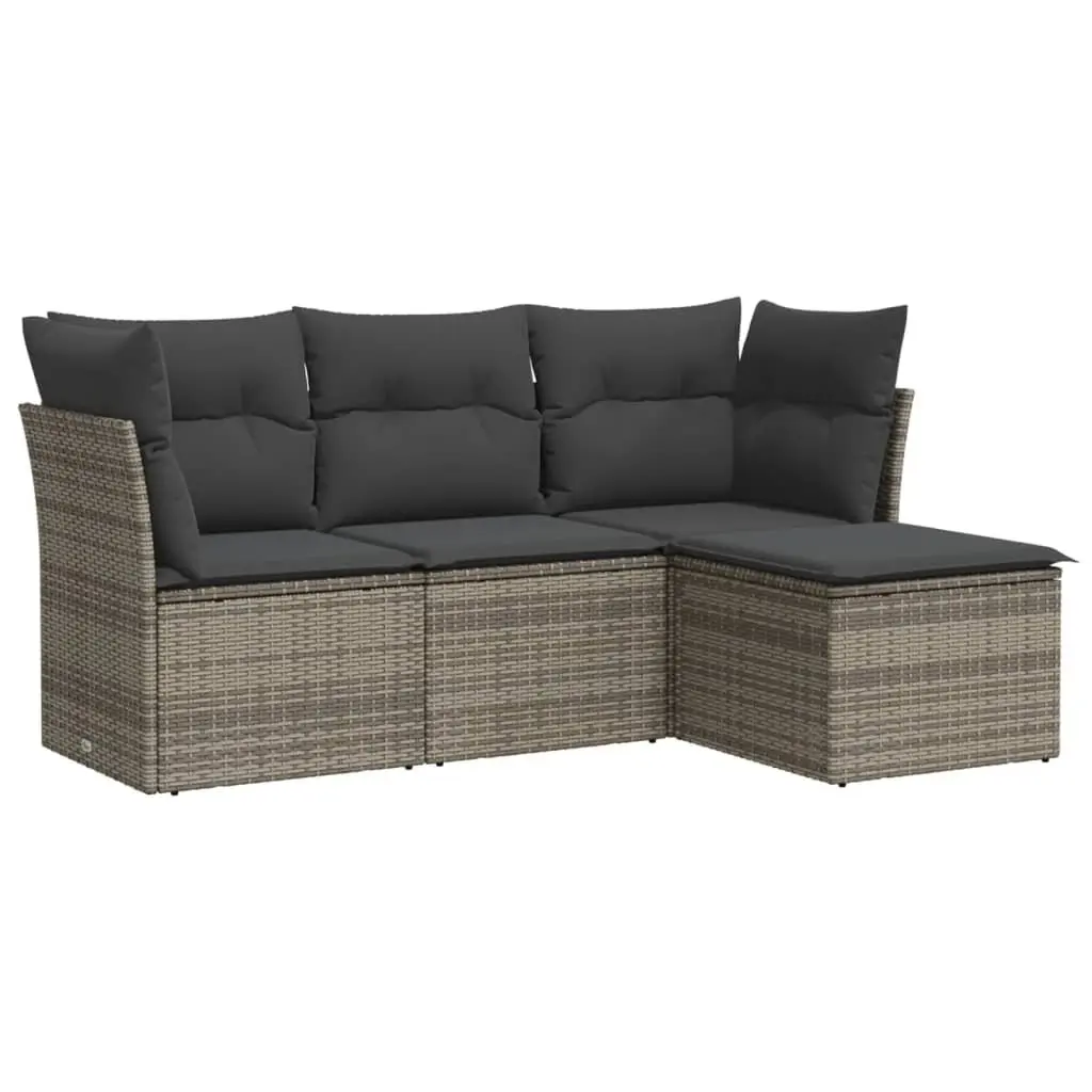 4 Piece Grey Garden Sofa Set with Cushions