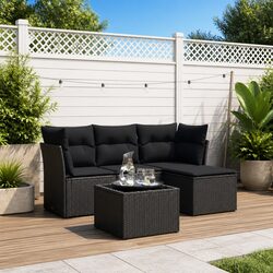 Durable Black Poly Rattan 5-Piece Garden Sofa Set