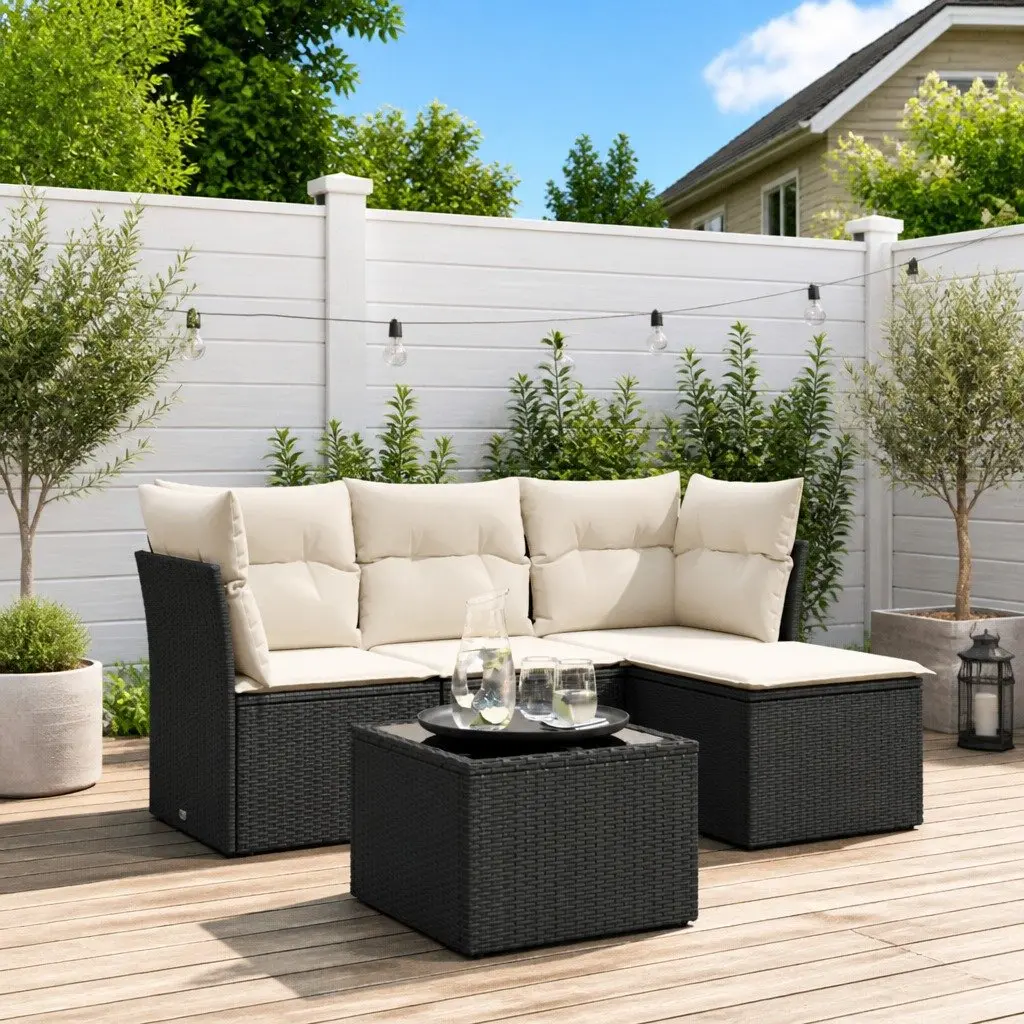 Black Rattan Garden Sofa Set 5 Piece Outdoor Seating