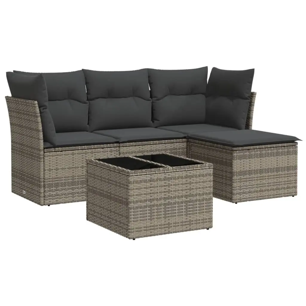 Garden Sofa Set PE Rattan 5 Piece Outdoor Furniture Patio Sectional Grey
