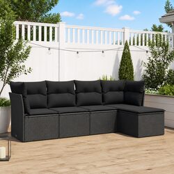 Black Poly Rattan 5-Piece Garden Sofa Set