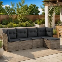 Durable 5 Piece Grey Poly Rattan Garden Sofa Set