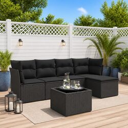 High-Quality 6 Piece Black Poly Rattan Garden Sofa Set