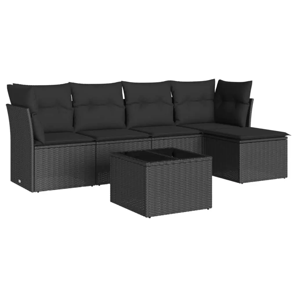 Garden Sofa Set PE Rattan 6 Piece Outdoor Furniture Black Patio Seating
