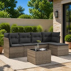 Premium Grey Poly Rattan Garden Sofa Set 6 Pieces
