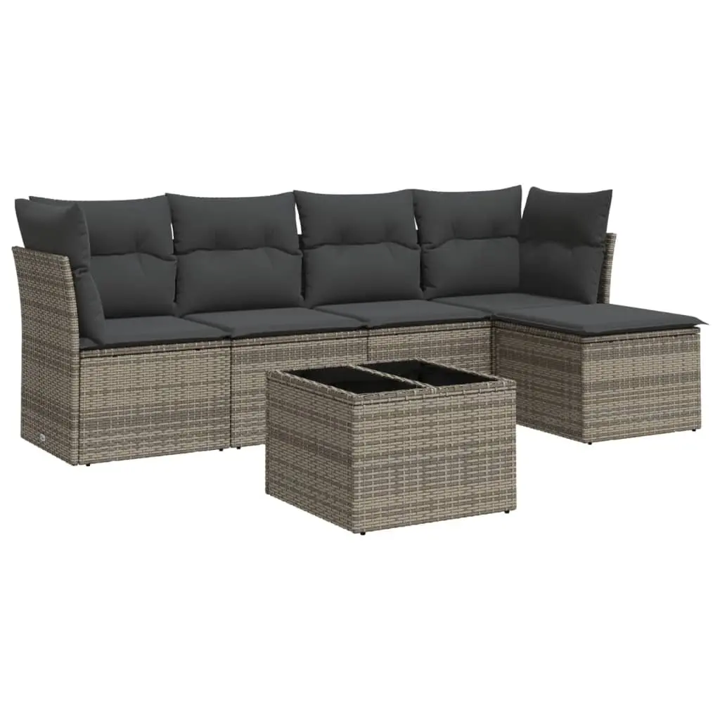 Garden Sofa Set PE Rattan 6 Piece Outdoor Furniture Grey with Cushions