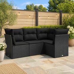 Black Poly Rattan 4 Piece Garden Sofa Set