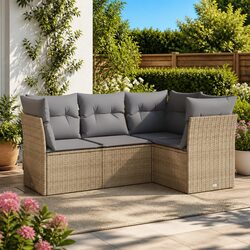 Beige Poly Rattan 4-Piece Garden Sofa Set for Outdoors