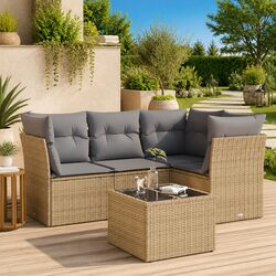 Sturdy 5 Piece Garden Sofa Set with Storage Cushions in Beige