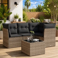 5-Piece Grey Poly Rattan Garden Sofa Set for Outdoor Spaces