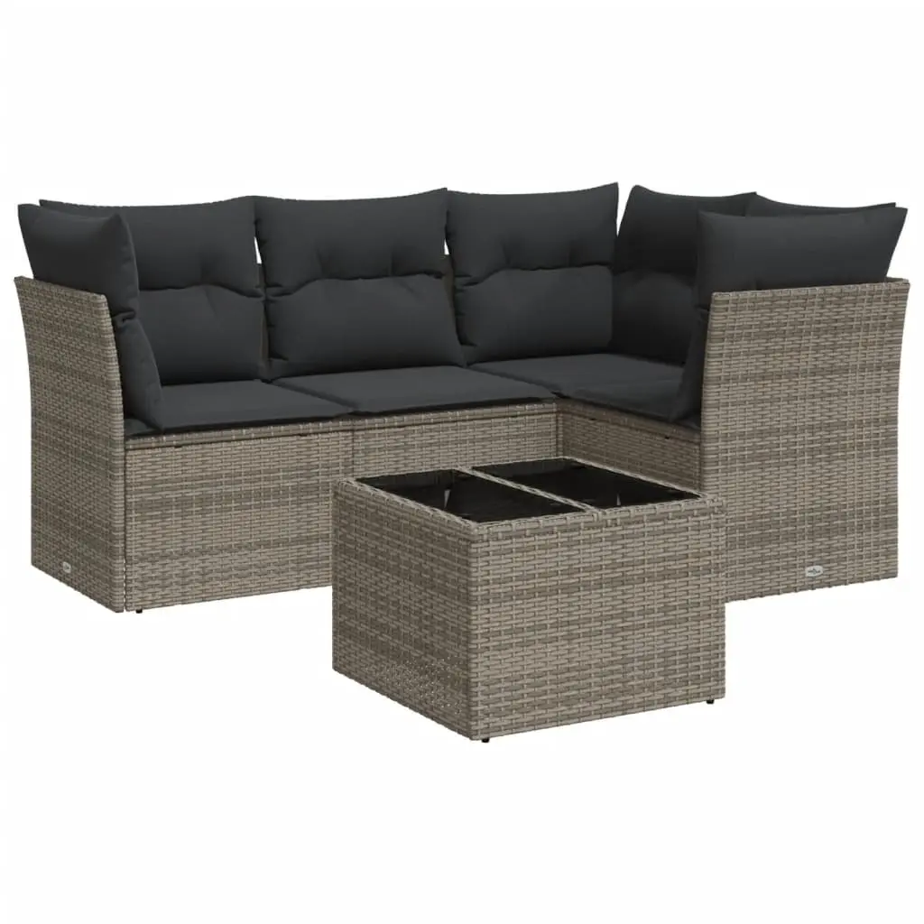 Garden Sofa Set PE Rattan 5 Piece Outdoor Furniture Grey Patio Lounge