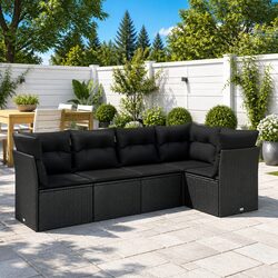 Premium 5 Piece Outdoor Garden Sofa Set - Black Poly Rattan