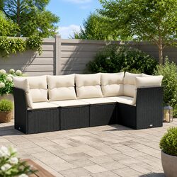 5 Piece Black Poly Rattan Outdoor Garden Sofa Set