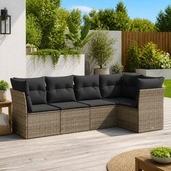 Premium 5-Piece Grey Rattan Garden Sofa Set with Cushions