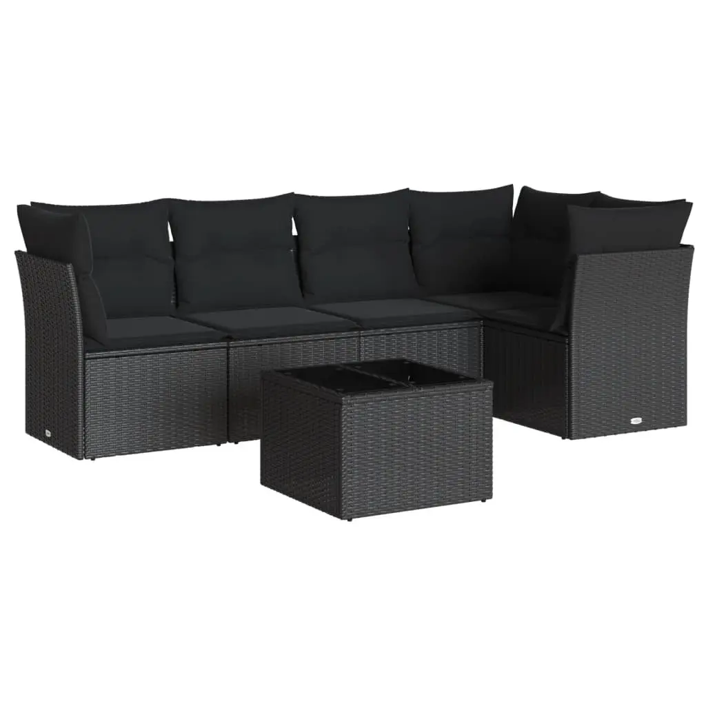 Garden Sofa Set PE Rattan 6 Piece Outdoor Furniture Black Patio Seating