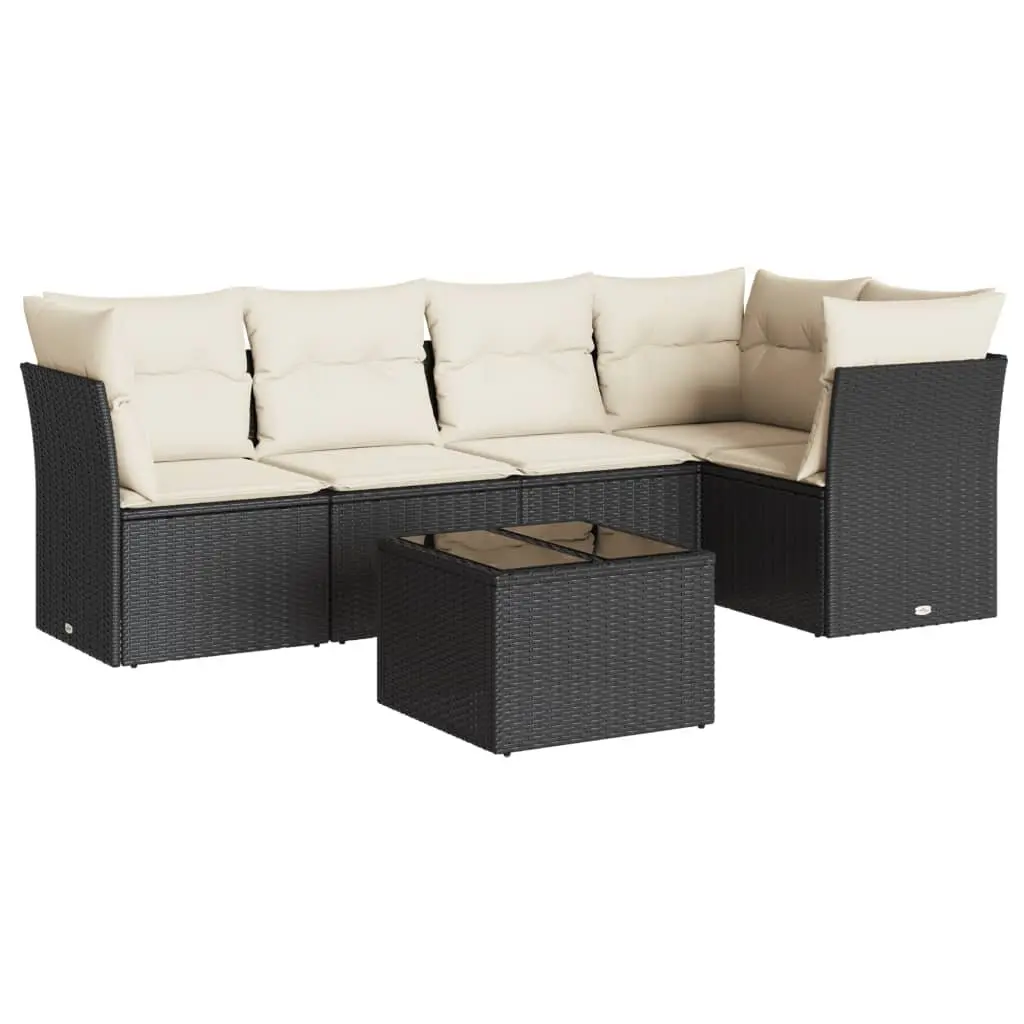 Garden Sofa Set PE Rattan 6 Piece Outdoor Furniture Black with Cushions