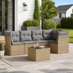 Durable 6 Piece Garden Sofa Set in Beige Poly Rattan