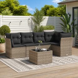 6-Piece Garden Sofa Set Grey Poly Rattan Outdoor Furniture