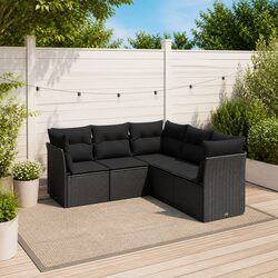 Modular 5-Piece Black Garden Sofa Set for Outdoor Use