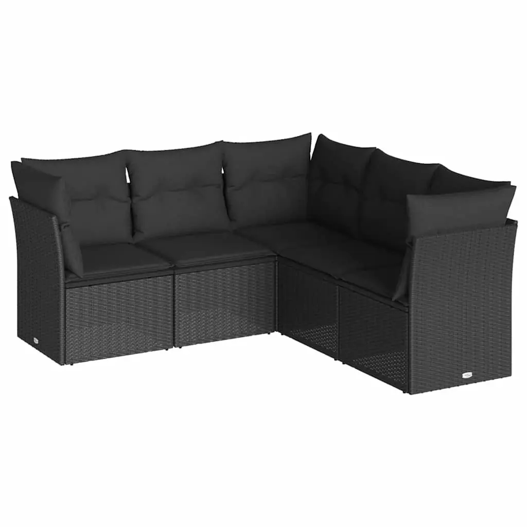 Modular 5-Piece Black Garden Sofa Set for Outdoor Use