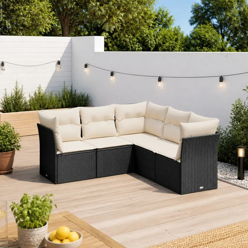 Garden Sofa Set PE Rattan 5 Piece Modular Outdoor Furniture Black