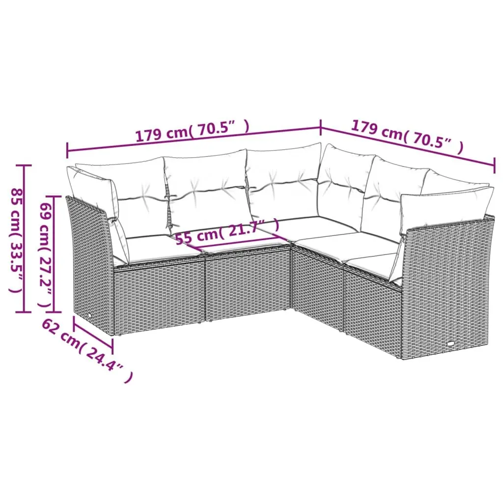 Garden Sofa Set PE Rattan 5 Piece Modular Outdoor Furniture Black